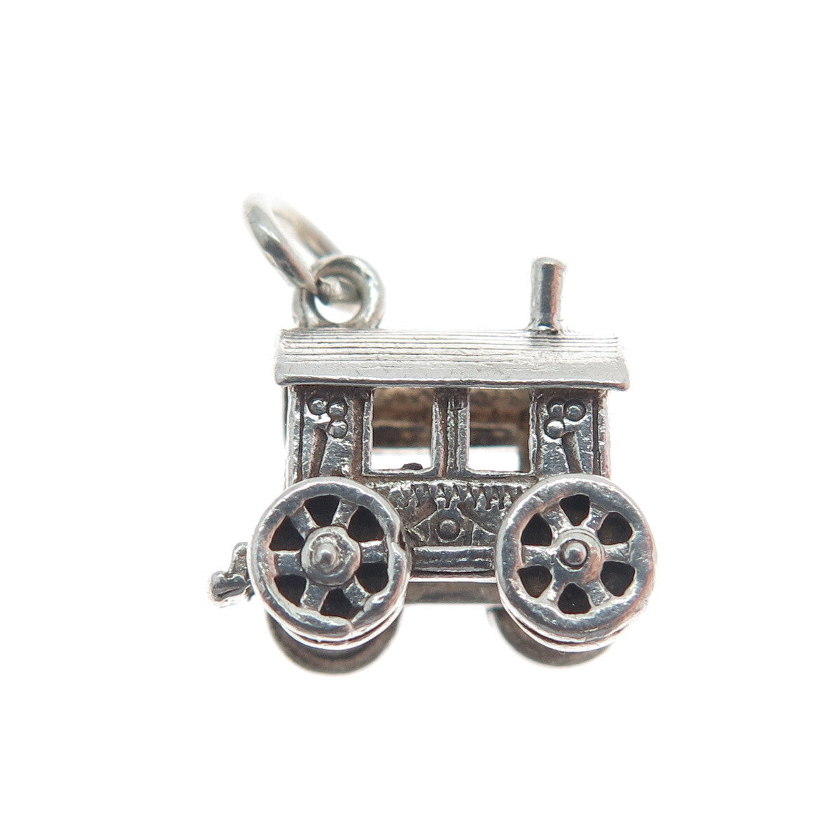 925 Sterling Silver Vintage Carriage Oxidized Minimalist 3D Charm Pendant