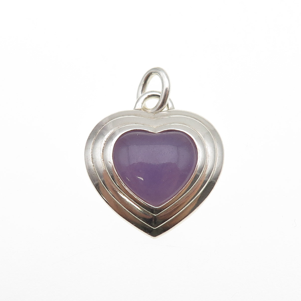 CNA PRANDA 925 Sterling Silver Vintage Real Lavender Jade Heart Charm Pendant