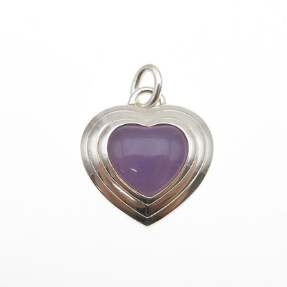 CNA PRANDA 925 Sterling Silver Vintage Real Lavender Jade Heart Charm Pendant