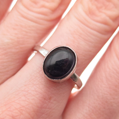 925 Sterling Silver Vintage Mexico Real Cabochon Amethyst Ring Size 7.25