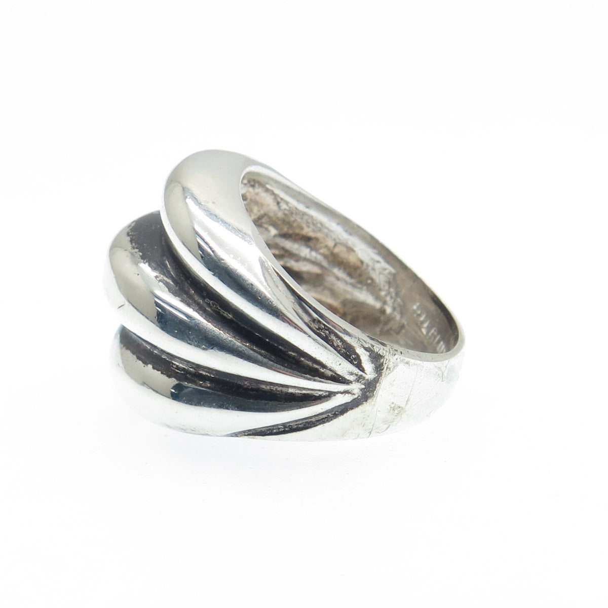 925 Sterling Silver Vintage Modernist Ribbed Oxidized Ring Size 7.25