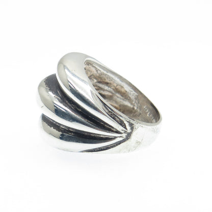 925 Sterling Silver Vintage Modernist Ribbed Oxidized Ring Size 7.25