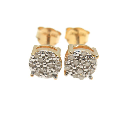 DBJ DEE BERKLE Sterling Silver Gold Plated Real Round-Cut Diamond Stud Earrings