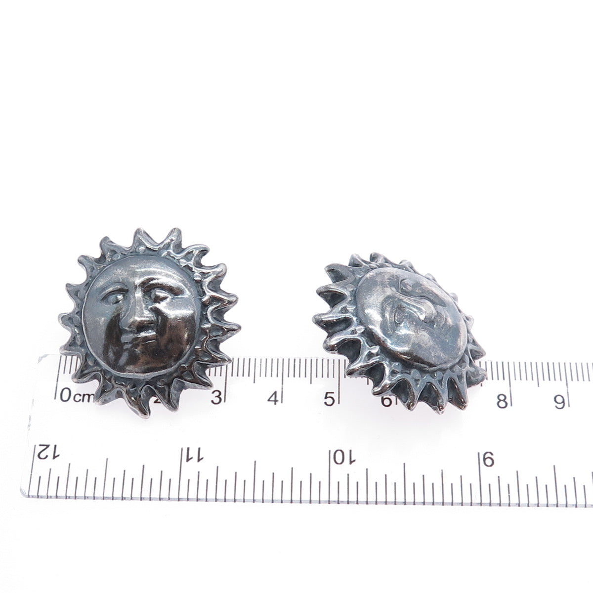 925 Sterling Silver Vintage Mexico Sun Face God Oxidized Earrings
