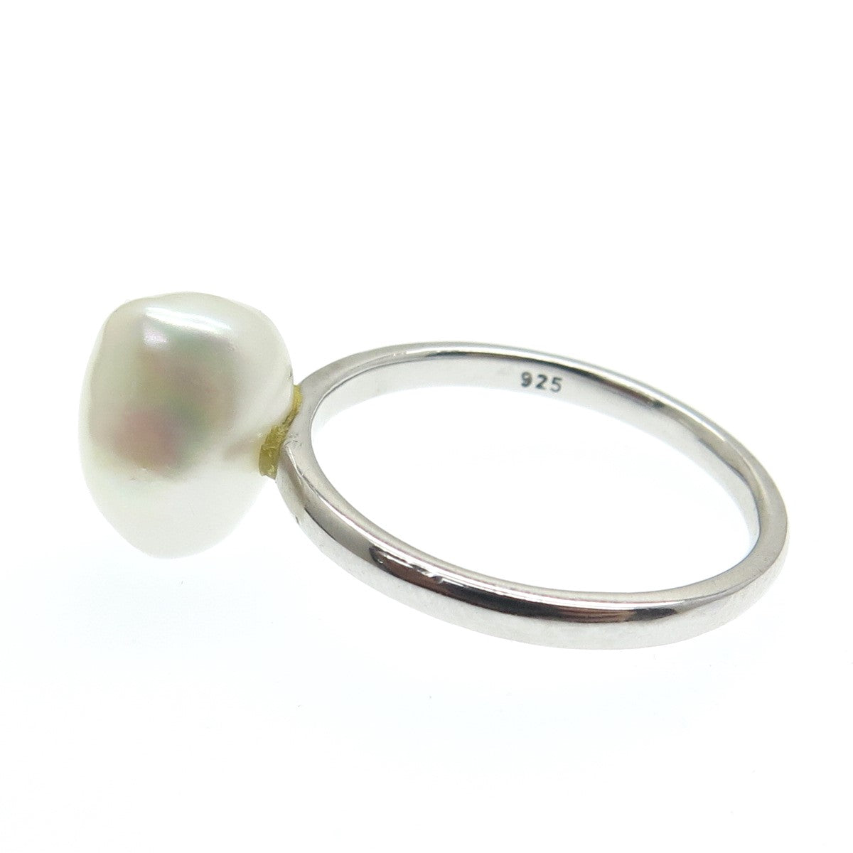 925 Sterling Silver Real Pearl Minimalist Ring Size 8
