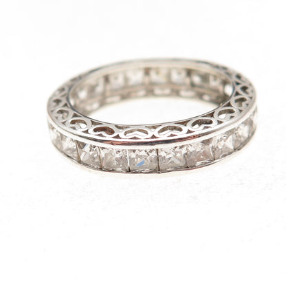 Key Star 925 Sterling Silver Princess-Cut C Z Eternity Band Ring Size 9