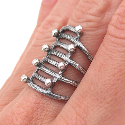 925 Sterling Silver Vintage Modernist 8-Row Oxidized Ring Size 7