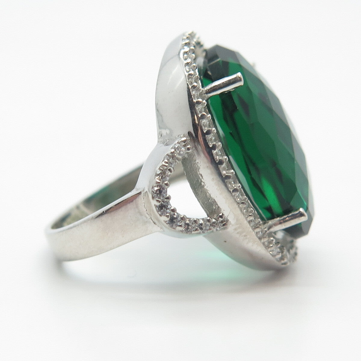 925 Sterling Silver White & Green C Z Ring Size 6.25