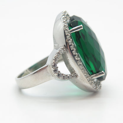 925 Sterling Silver White & Green C Z Ring Size 6.25