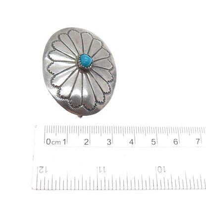 Old Pawn Sterling Silver Vintage Turquoise Snake Eye Concho Pin Brooch / Pendant