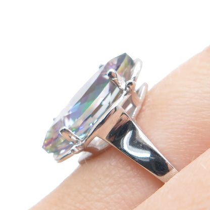 925 Sterling Silver Real Marquis-Cut Mystic Topaz Gemstone Ring Size 7.25