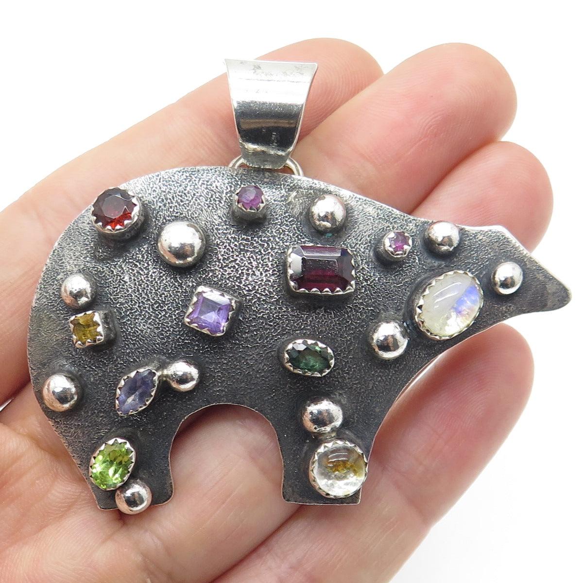 CHIMNEY BUTTE Old Pawn 925 Sterling Vintage Southwestern Multi-Gem Bear Pendant