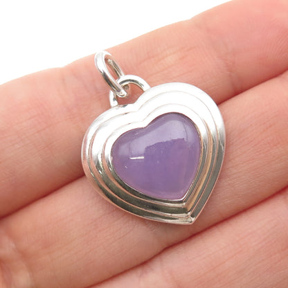 CNA PRANDA 925 Sterling Silver Vintage Real Lavender Jade Heart Charm Pendant