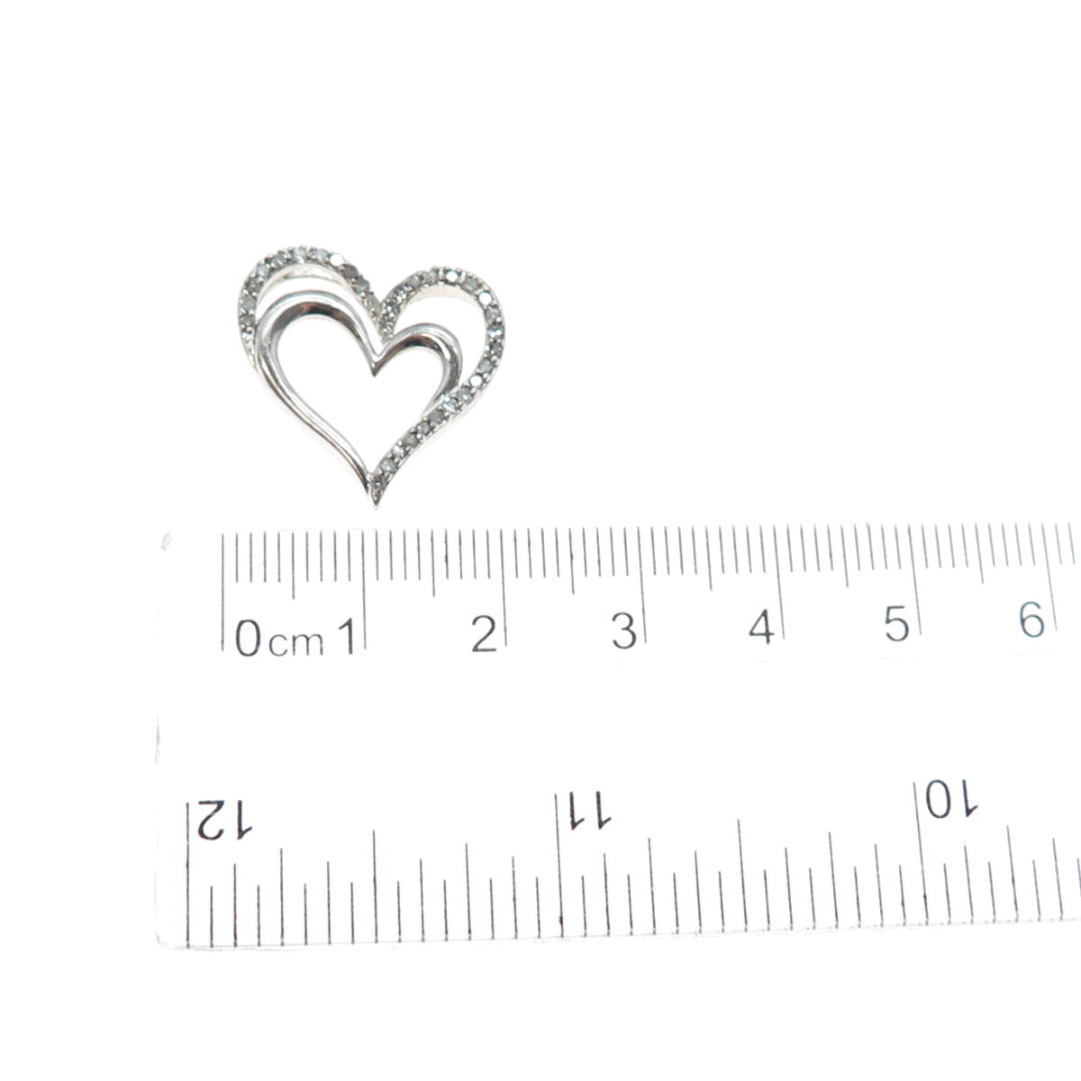 SUN 925 Sterling Silver Real Round-Cut Diamond Heart Slide Charm Pendant