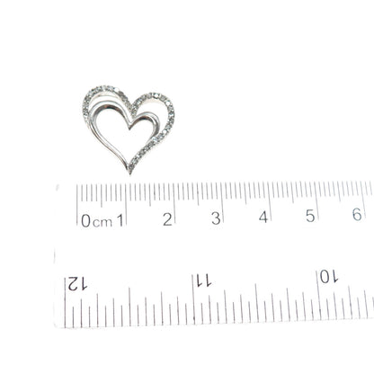SUN 925 Sterling Silver Real Round-Cut Diamond Heart Slide Charm Pendant