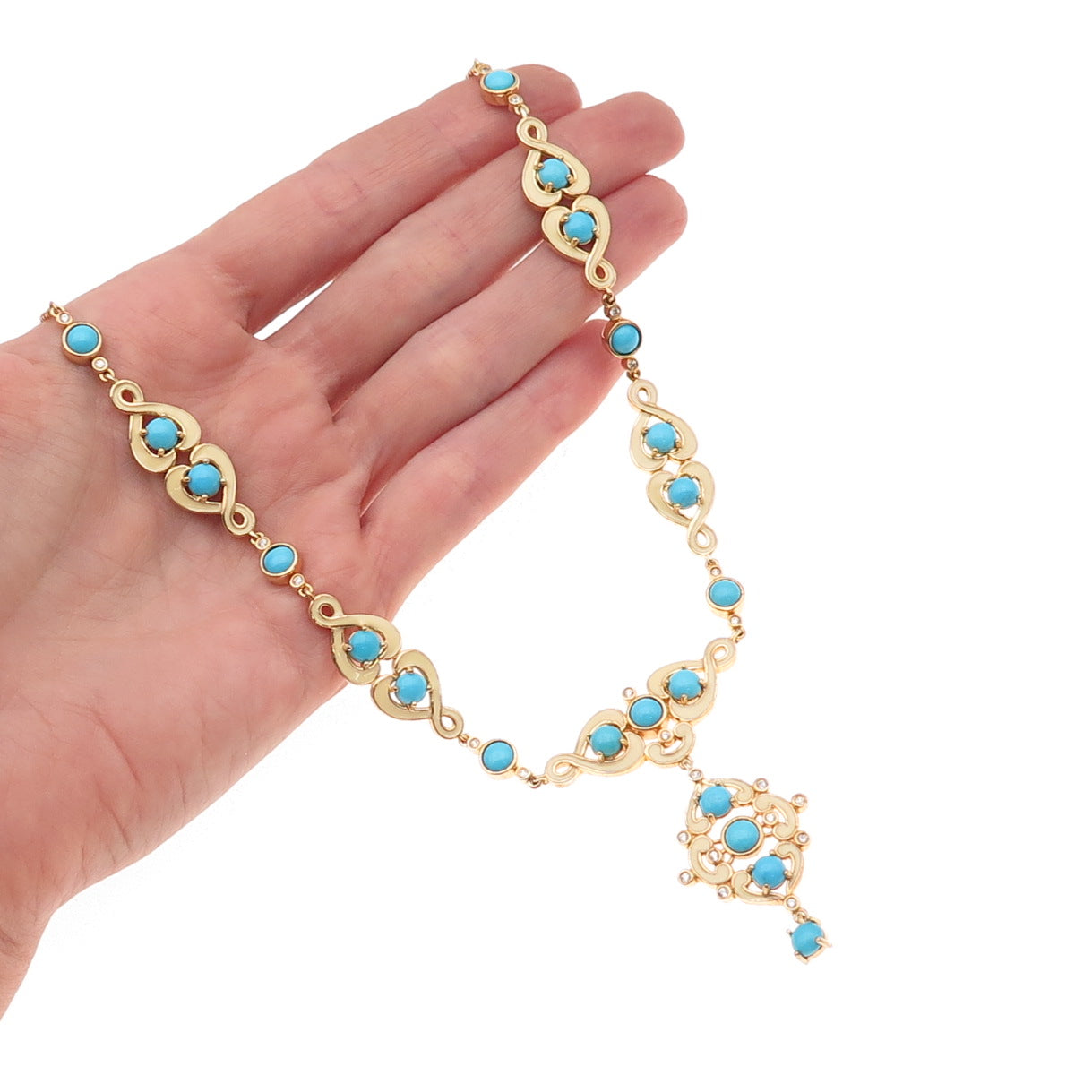 D'Joy 925 Sterling Gold Plated Enamel Real Turquoise White Topaz Necklace 16-18"