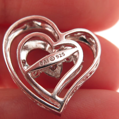 Sai 925 Sterling Silver Real Round-Cut Diamond Heart Slide Charm Pendant