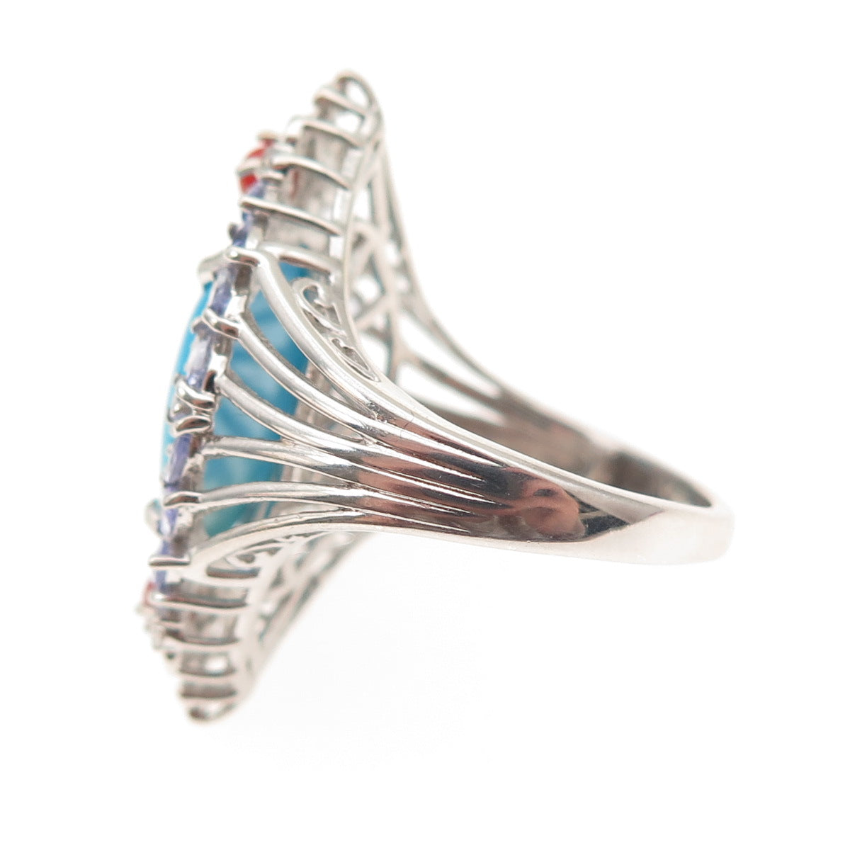 Chuck Clemency 925 Sterling Silver Real Turquoise Tanzanite & Coral Ring Size 8