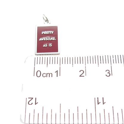 925 Sterling Silver Red Enamel Pretty Awesome, As Is Minimalist Charm Pendant