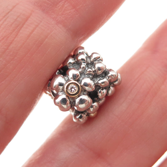 PANDORA 925 Sterling Silver Gold Real Diamond Daisy Slide Bead Charm