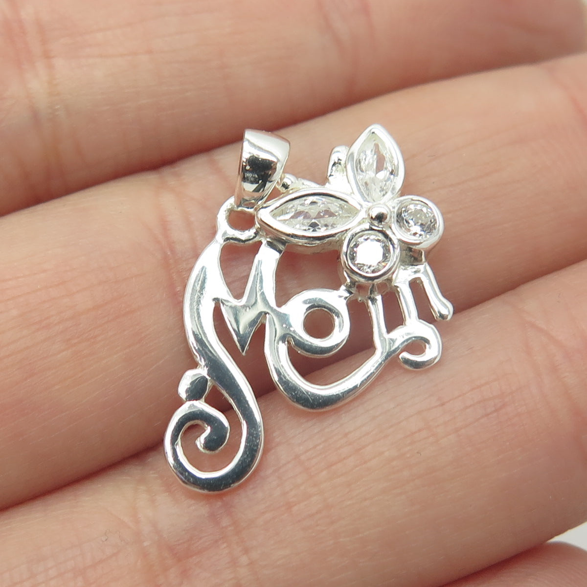 HAN 925 Sterling Silver C Z "MOM" Butterfly Pendant