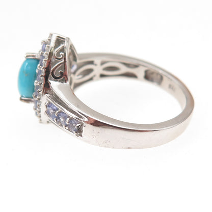 Chuck Clemency 925 Sterling Silver Real Turquoise Tanzanite & Topaz Ring Size 9