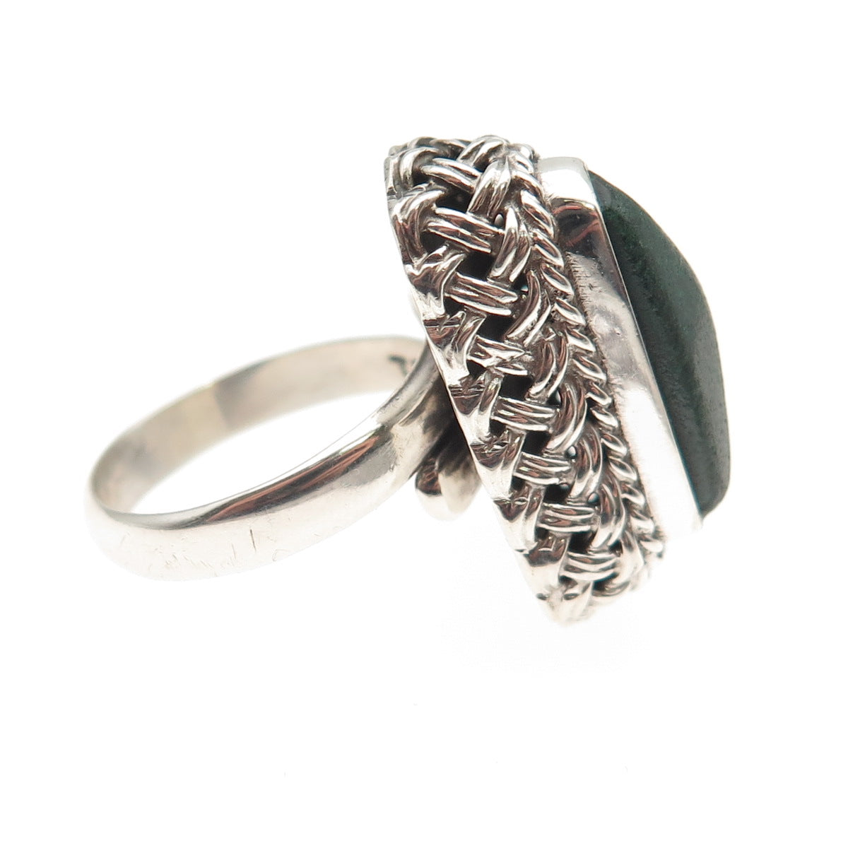 925 Sterling Silver Vintage Mexico Real Malachite Modernist Ring Size 7.75