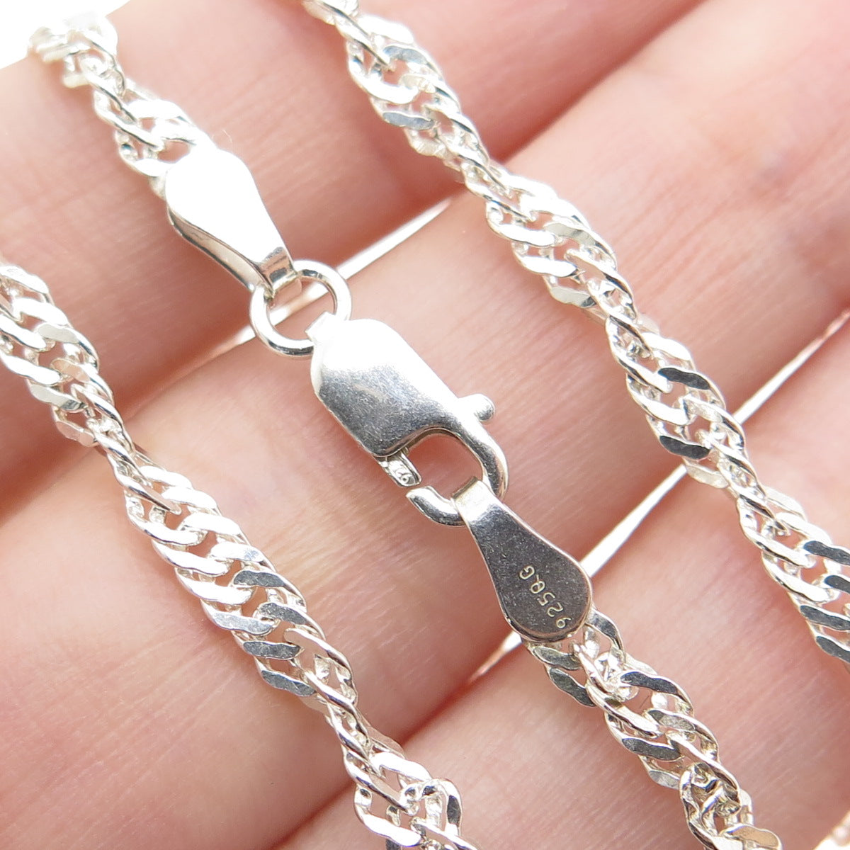 925 Sterling Silver Vintage Singapore Chain Necklace 16"