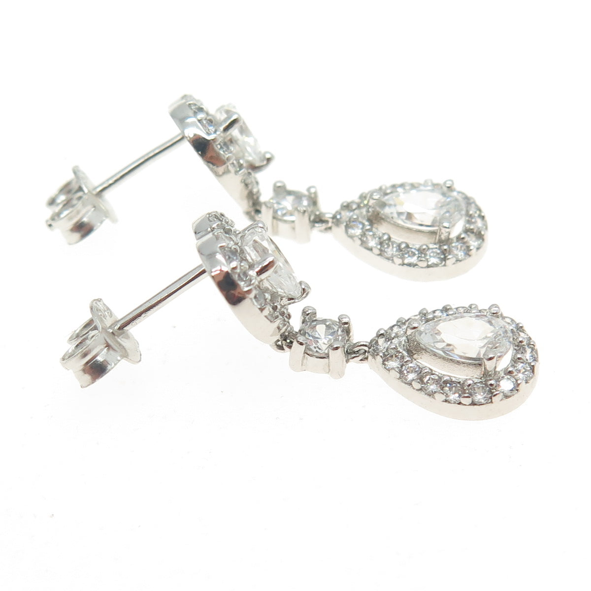 925 Sterling Silver Multi-Cut C Z Heard Dangling Drop Earrings