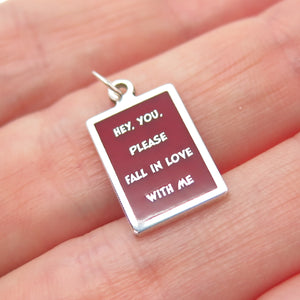 925 Sterling Enamel Hey You Please Fall In Love With Me Minimalist Charm Pendant