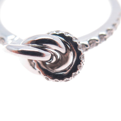 925 Sterling Silver Real Round-Cut Diamond Knot Ring Size 6.75