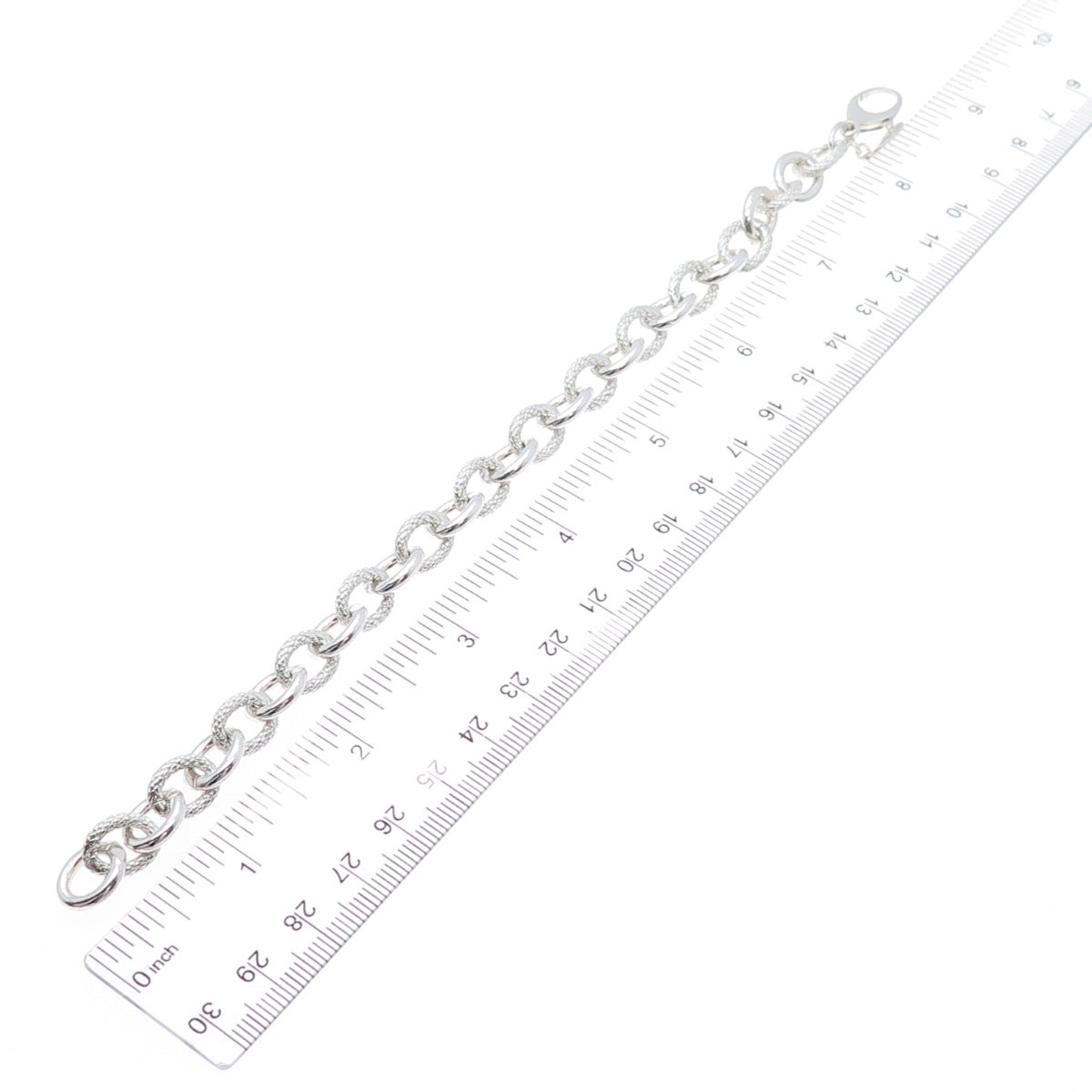 AMME 925 Sterling Silver Textured Cable Link Bracelet 8"