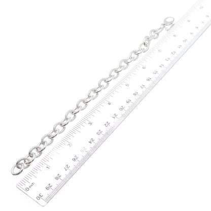 AMME 925 Sterling Silver Textured Cable Link Bracelet 8"