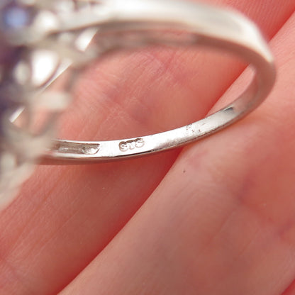 Chuck Clemency 925 Sterling Silver Real Tanzanite Floral Ring Size 8.25