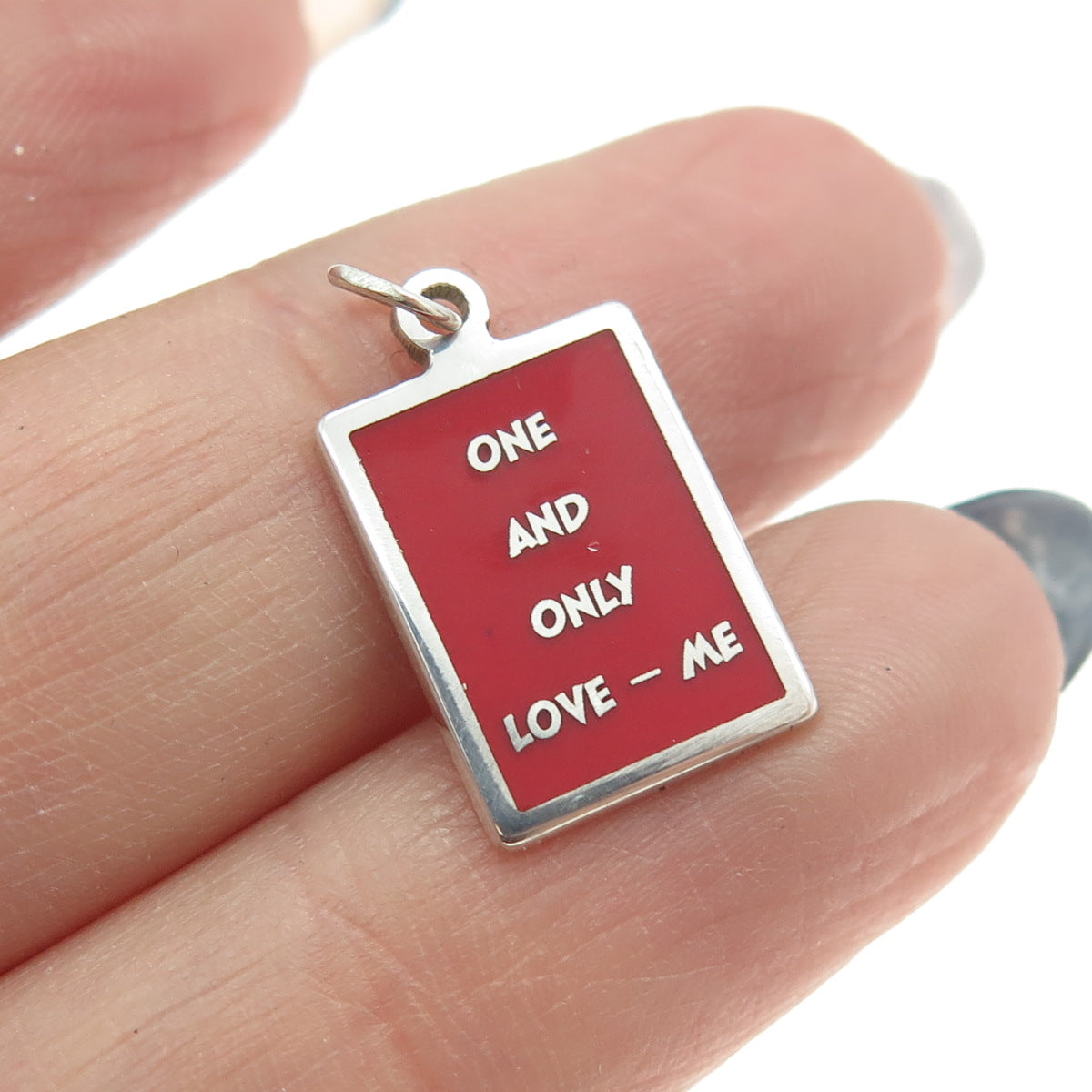 925 Sterling Silver Red Enamel "One & Only Love - Me" Minimalist Charm Pendant