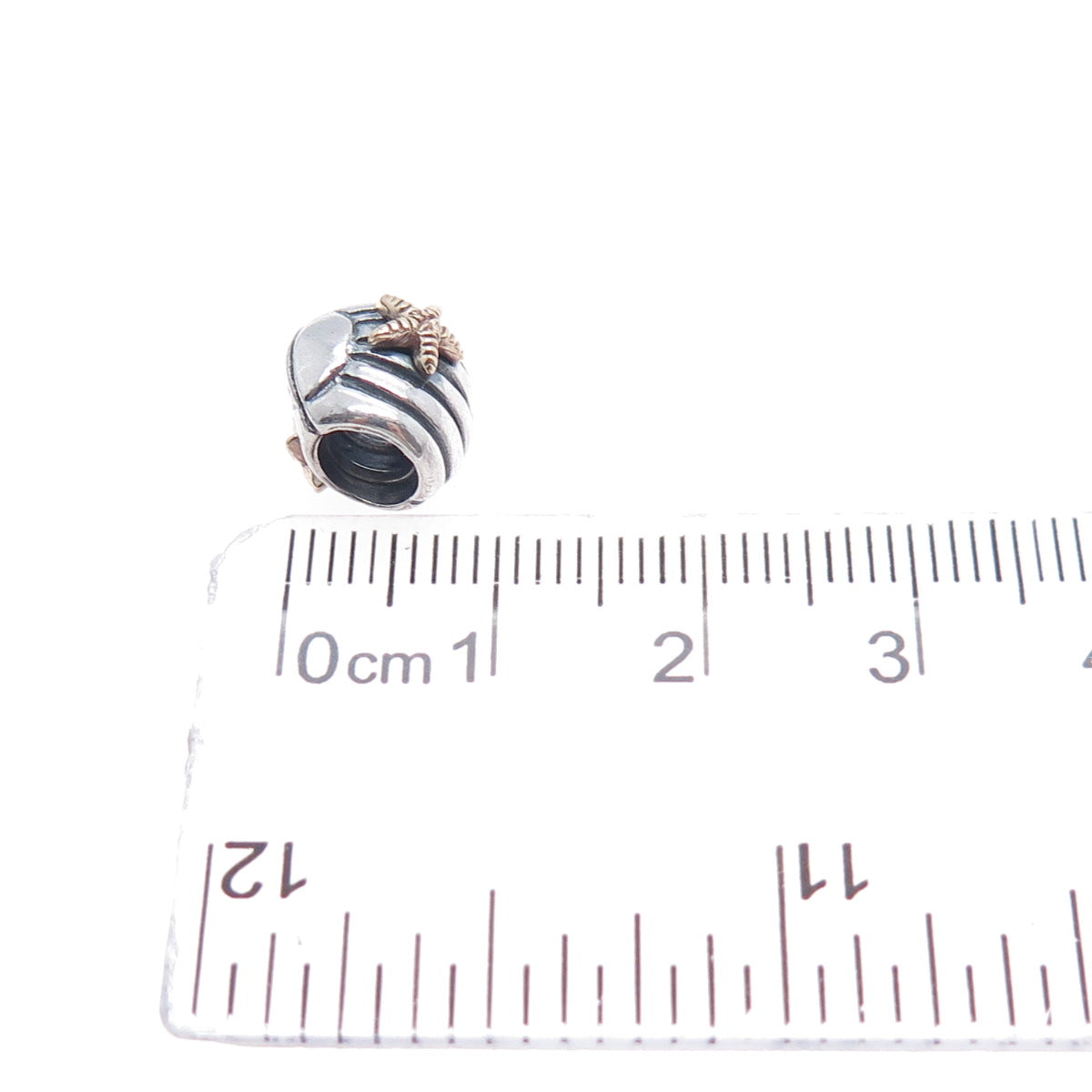 PANDORA 925 Sterling Silver & Gold Starfish Seashell Slide Bead Charm