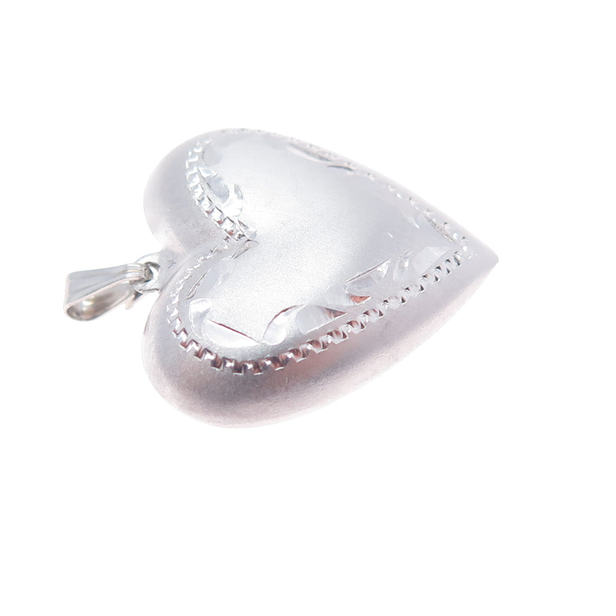 BEAU 925 Sterling Silver Vintage Engraved Puffy Heart Charm Pendant