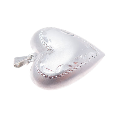 BEAU 925 Sterling Silver Vintage Engraved Puffy Heart Charm Pendant