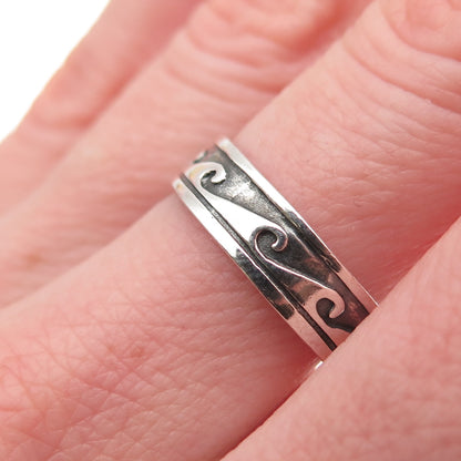 925 Sterling Silver Vintage Wave Oxidized Band Ring Size 7.25
