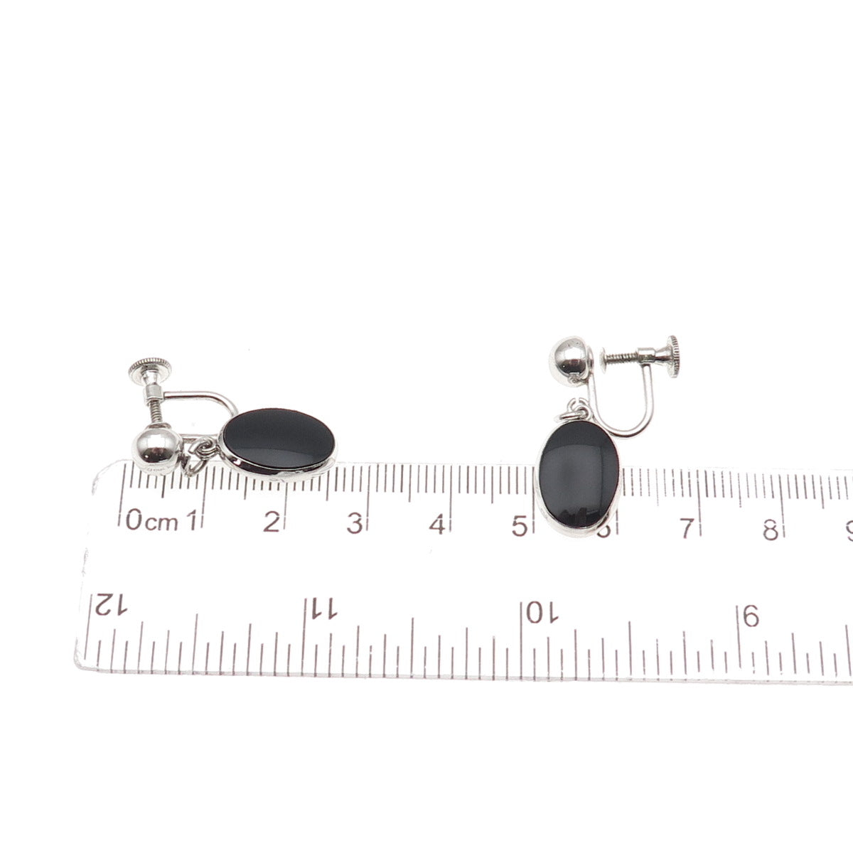 Simmons 925 Sterling Antique Art Deco Real Black Onyx Screw Back Dangle Earrings