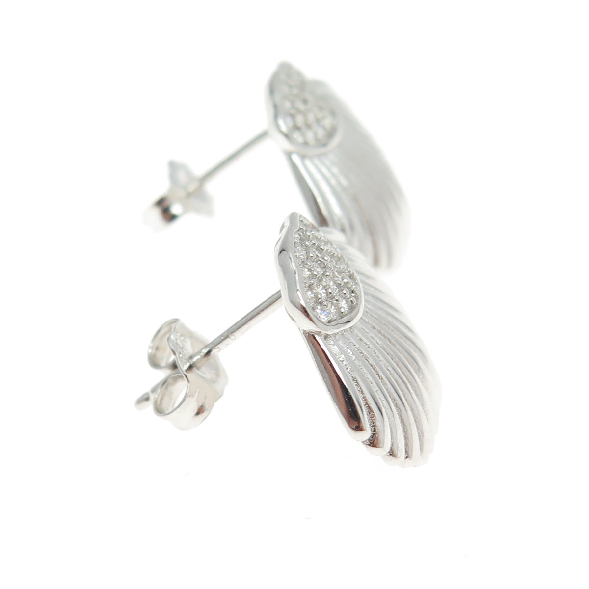 925 Sterling Silver Pave C Z Seashell Stud Earrings