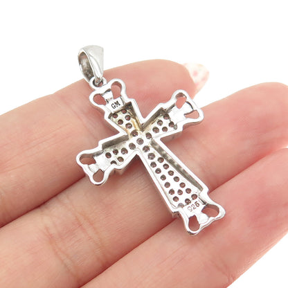 925 Sterling Silver Round-Cut Shaped C Z Sparkle Cross Pendant