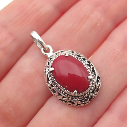Charles Winston 925 Sterling Silver Vintage Faux Coral Oxidized Charm Pendant