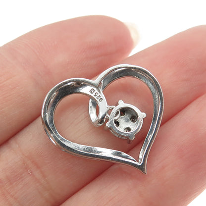 925 Sterling Silver Real Round-Cut White Diamond Heart Slide Pendant