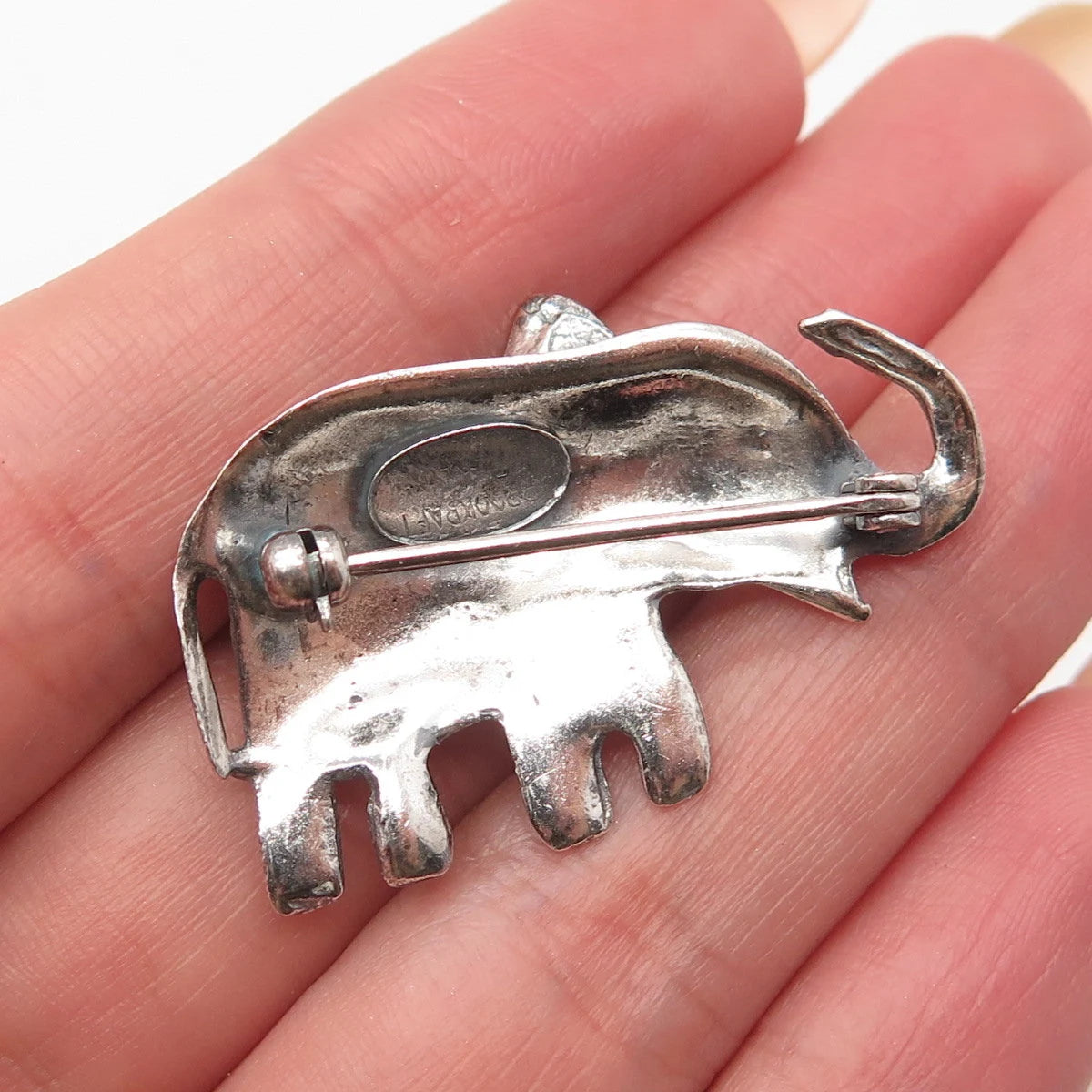925 Sterling Silver Vintage Brookraft Elephant For Good Luck Pin Brooch