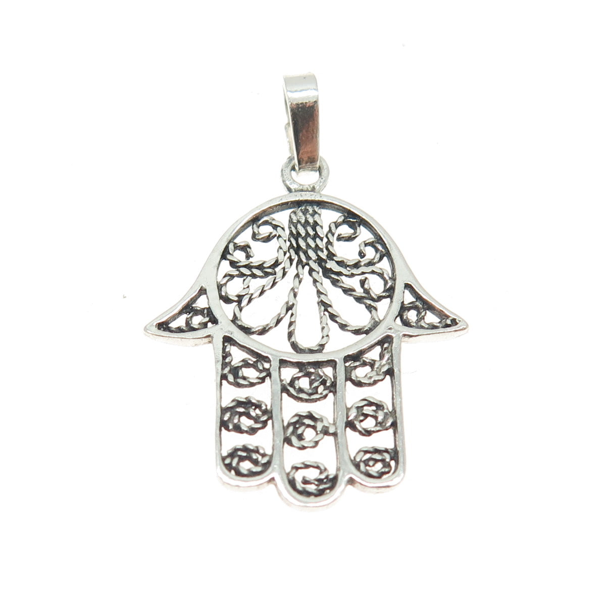 925 Sterling Silver Vintage Filigree Hamsa Amulet Pendant