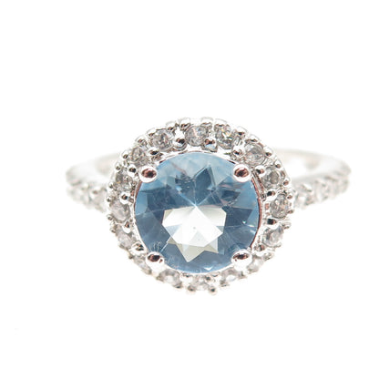 925 Sterling Silver Round-Cut Blue & White C Z Ring Size 8