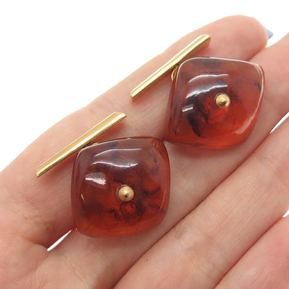Gold Plated Vintage Real Amber Modernist Cufflinks