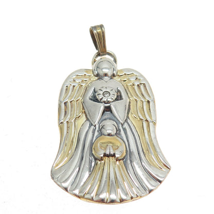 GORHAM 925 Sterling Silver 2-Tone Vintage Real Diamond Guardian Angel Pendant