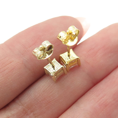 925 Sterling Silver Gold Plated Princess-Cut C Z Stud Earrings